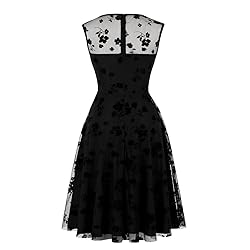 Women Mesh Floral Embroidery 50s Vintage Cocktail