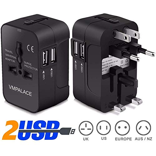 Travel Adapter, VMpalace Worldwide All in One Universal Power Converters Wall AC Power Plug Adapter Power Plug Wall Charger with Dual USB Charging Ports for USA EU UK AUS Cell phone laptop