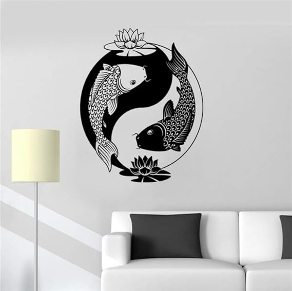 Home Vinyl Aufkleber Yin Yang Tai Lotus Chinesische Philosophie Zen Fisch Wandaufkleber, 38X45Cm