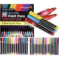 35 Premium Acrylic Paint Pens, Double Pack of Both Extra Fine and Medium Tip, for Rock Painting, Mug, Ceramic, Glass, and Fabric Painting, Water Based Non-Toxic and No Odor