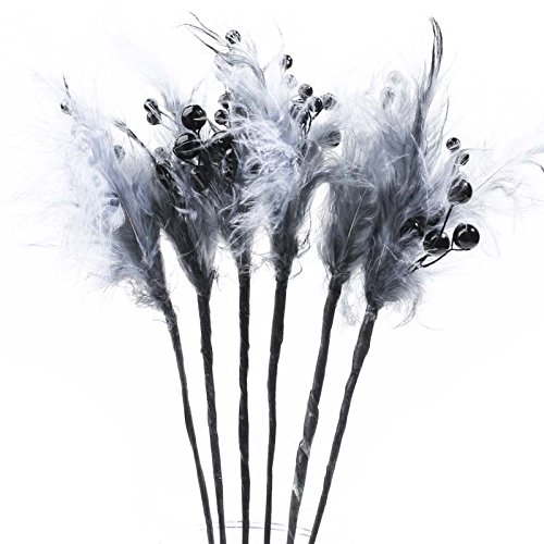 Group of 6 Elegant Black Pearl and Smoky Charcoal Colored Feather Picks Picks for Weddings, Embellishing and Displaying