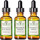 ToLB Anti Aging Serum Combo Pack - 98% Natural, 72% ORGANIC - Vitamin C Serum - Retinol Serum - Hyaluronic Acid Serum