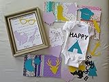 TRENDY Theme-Baby Shower DIY Onesie Making Kit- GIRL THEME FABRICS- (25 Fabric Appliqués & 8x10 Black Applique for Lettering)