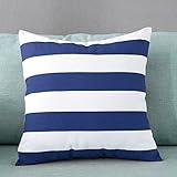 TAOSON Home Decorative Cotton Canvas Square Throw Pillow Cover Cushion Case Stripe Toss Pillowcase with Hidden Zipper Closure Multiple Colors (18"x18"(45x45cm), Navy Blue)