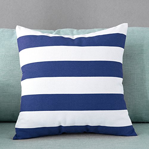 TAOSON Home Decorative Cotton Canvas Square Throw Pillow Cover Cushion Case Stripe Toss Pillowcase with Hidden Zipper Closure Multiple Colors (18"x18"(45x45cm), Navy Blue)