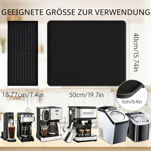 Silikon Coffee Bar Matte – 2-in-1 Anti-Rutsch Trockenmatte & hitzebeständige Arbeitsplatten-Schutzmatte für Kaffeemaschinen, Spülgestelle, Mixer (Grau-50 * 40cm)