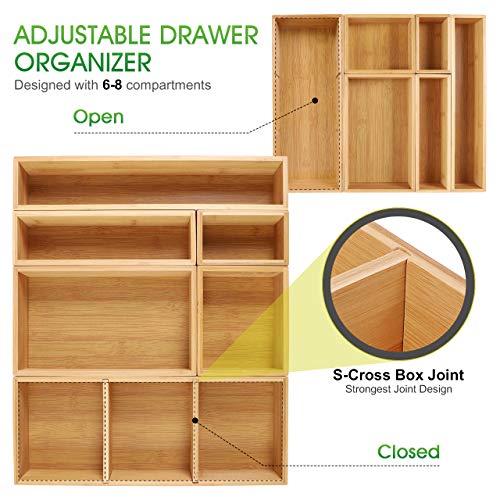Kootek Kitchen Drawer Organizer with Removable Dividers, 6 Pcs 8 Grid