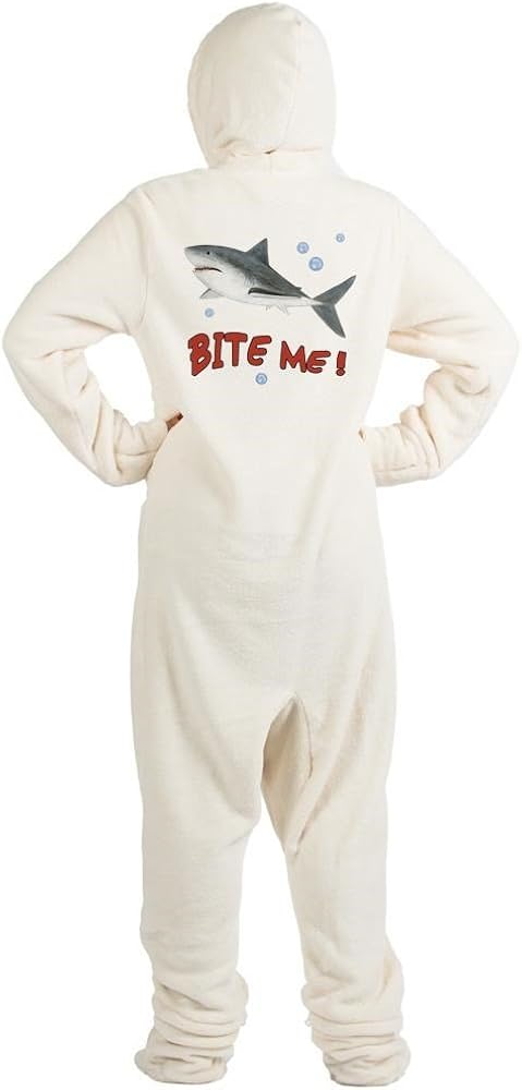 CafePress - Shark - Bite Me - Novelty Footed Pajamas, Funny Adult One-Piece PJ Sleepwear