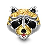 NINAQUEEN Raccoon Christmas Charms Gifts 925 Sterling Silver Gold Plated Enamel Animal Bead Charms Gifts for Teens Girls