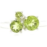 Natural Rocks by Kala Genuine 2ct Green Peridot 925 Solid Sterling Silver Stackable Ring Size 6, 7, 8, 9