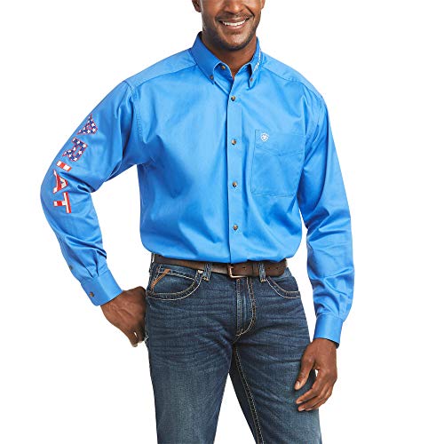 ARIAT Men's Team Logo Twill Classic Fit Shirt, X-Large, Sea Scape USA