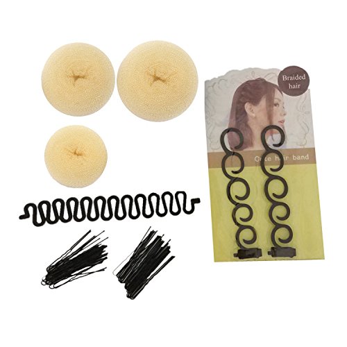 Hair Donut Bun Maker Fishtail Braid Tool U Shape Bobby Pins Roller Twist Hairstyle Set (Beige)