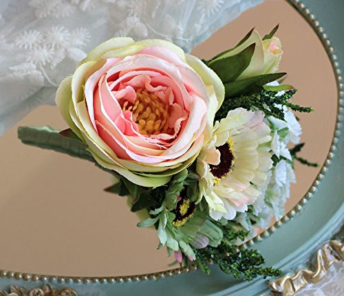 S_SSOY Boutonniere Bridegroom Groom Men's Boutonniere Groomsmen Best Man Boutineer with Pin Artificial Flower Brooch Corsage for Wedding Homecoming Prom Suit Decor