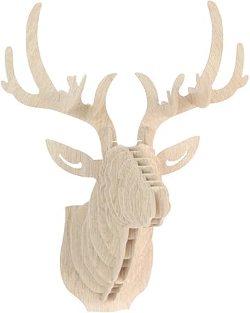 Fliyeong Premium 3d Wooden Puzzle Model Elk Deer Head Wall Decor Diy Sculpture Ornament Wall Art Decor White Amazon Co Uk Kitchen Home