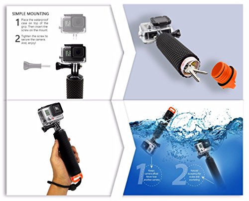 ALLCACA Buoyancy Stick Floating Hand Grip Camera Handle Diving Stick with Lanyard, Suitable for Gopro, Black and Orange