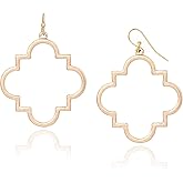POMINA Quatrefoil Clover Gold Dangle Drop Earrings Gold Silver Two Tone Textured Trendy Fashion Earrings for Women