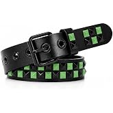 SNCEAW Studded Belt, Metal Punk Rock Rivet Y2K Leather Belt with Bright Pyramid Studded for Women Men