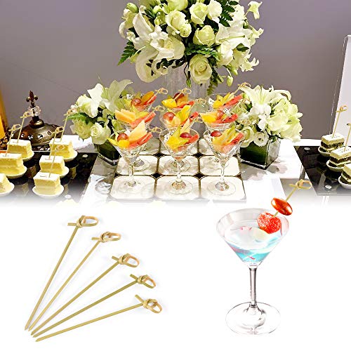 Bamboo Knot Skewers 4.7 Inch, Appetizer Décor Disposable Twisted Ends Cocktail Picks - Decorative Drink, Fruit, Olives, Baby Pickles, Pickled Okra, Shrimp Picks (Knotted Toothpicks, 100 Counts) - Thumbnail 5