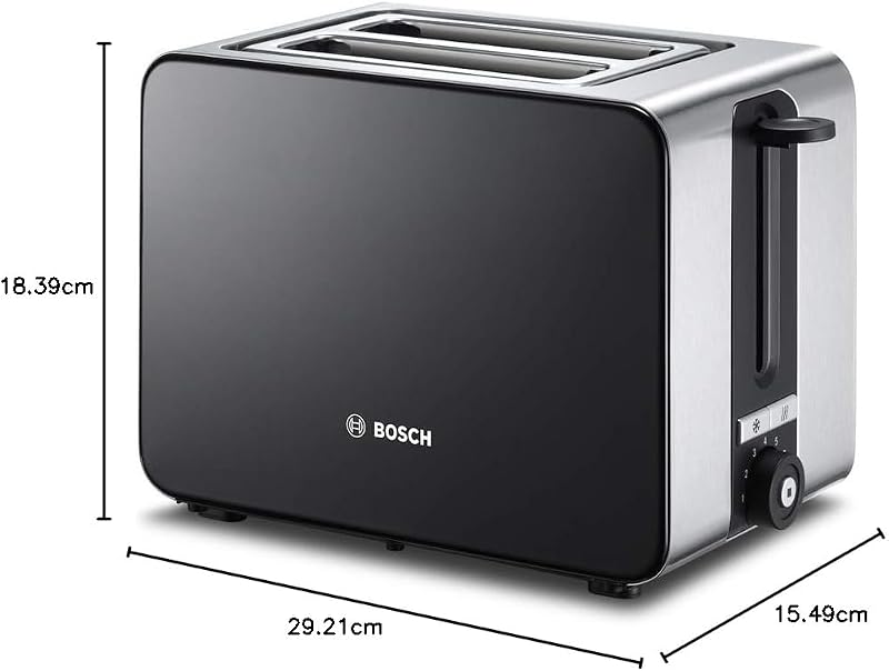 Bosch - Tostador corto, 2 Ranuras, 1050 W, Acero inoxidable, TAT7203