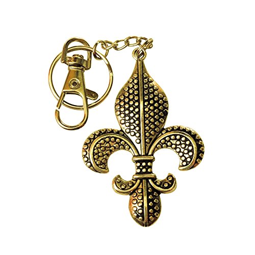 Fleur de Lis Textured Gold or Silver Overlay Charm with Stainless Steel  Keychain or Zipper Pull Designer Inspired (gold)