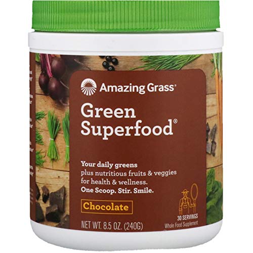 Amazing Grass Green Superfood: Organic Wheat Grass and 7 Super Greens Powder, 2 servings of Fruits & Veggies per scoop, Chocolate Flavor, 30 Servings