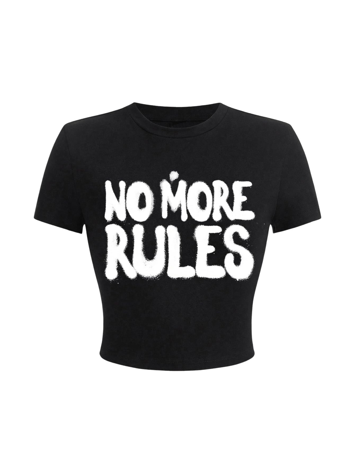 Photo 1 of GORGLITTER Women's Letter Graphic Print Crop Tee Shirt Top Crewneck Slim Fitted Short Sleeve T-Shirt Black Letter Medium