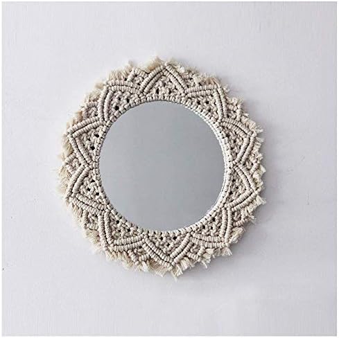 YN Xiangyang Flower Decoration Mirror Woven Tapestry Mirror Wall Hanging Mirror Makeup Mirror B&B Nordic Style Home Beige