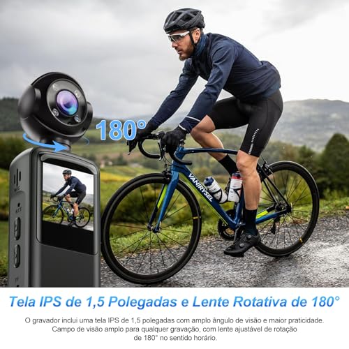 Mini Câmera Portátil, Câmera de Ação HD 1080P de Bolso 180 ° Câmera Esportiva Wifi Rotativa para Esportes Ao Ar Livre, Ciclismo