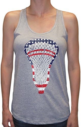 Zone Apparel Lacrosse Women's American Flag Tank Top-USA Lacrosse Head Small Grey