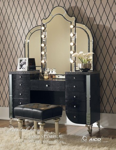 Makeup Vanity with Lights: Amazon.com Aico Hollywood Swank Vanity with Bench Set 3 Piece in Black Iguana by Michael Amini Makeup Vanity with Lights: Amazon.com Aico Hollywood Swank Vanity with Bench Set 3 Piece in Black Iguana by Michael Amini