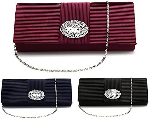 SSMY Ladies Pleated Satin Evening Bags for Women Formal Clutch Purse Crystal Evening Handbag for Wedding