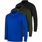 Real Essentials 3 Pack Men's Dry Fit Long-Sleeve Active Polo Shirt Casual Performance Golf (Available in Big & Tall)