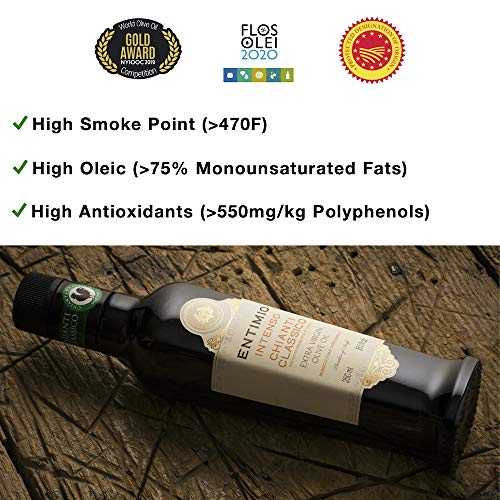 Entimio Intenso | Robust Tuscan Olive Oil Extra Virgin DOP | 2018 Harvest Italian Olive Oil from Italy, Tuscany, 2019 Gold Award | First Cold Pressed, Rich in Antioxidants | 16.9 (2 x 8.5) fl oz
