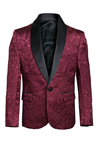 Boys Premium Paisley Patterned Shawl Lapel Tuxedos - Many Colors (1, Burgundy with Black)