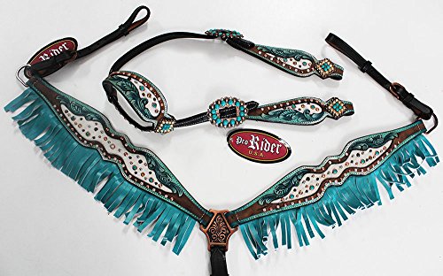 PRORIDER Horse Tack Bridle Western Leather Headstall Breast Collar Turquoise Rodeo 80213A