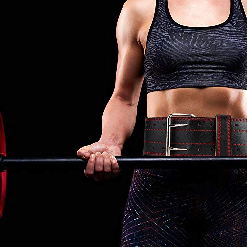 【2020 Upgraded】 Genuine Leather Pro Weight Lifting Belt for Men and Women - Durable Comfortable and Adjustable with Buckle - Great for Weightlifting on Squats, Deadlift, Cross Training