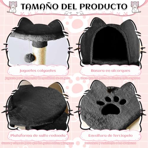 KongJies Torre para Gatos, 4 Niveles Torre Árbol Rascador con Poste Rascador, Torre Pequeño de Gatos con Plataforma Acolchada y Pompón, para Gatos Pequeños Medios (Gris Oscuro)
