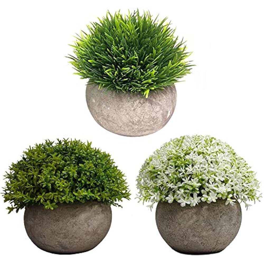  Mini Artificial Plants 3 Pack Fake Potted Faux Plastic