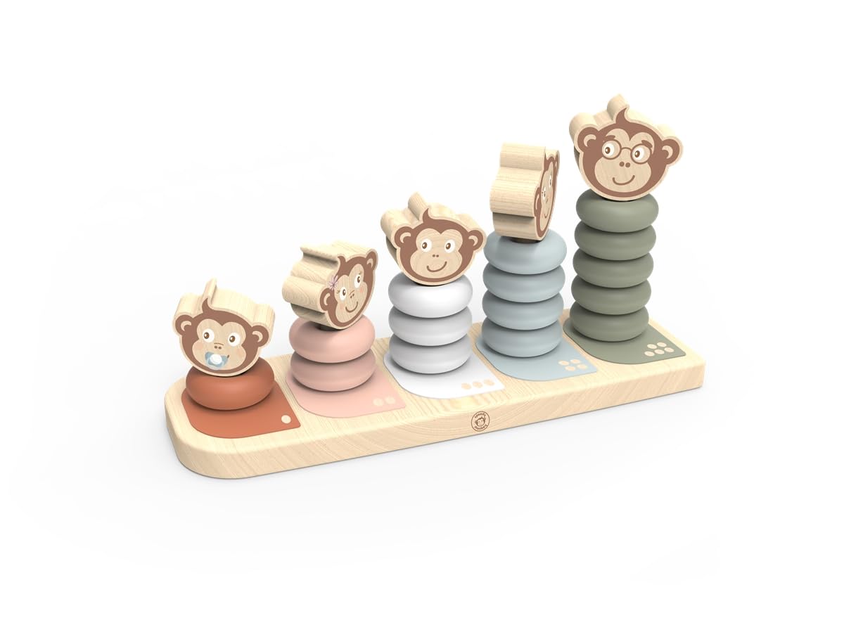 SPEEDY MONKEY Wooden Stacking Monkeys | Montessori Toys for 1 Year Old Boys & Girls Gifts, Baby Stacking Cups & Rings | Sensory Montessori Toys for 1+ 2 3 Year Olds, Toys for Babies 6-12 Months — image 1