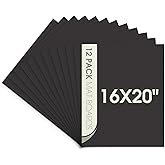 Space Art Deco, Pack of 12 16x20 Uncut Black Mat Boards, Acid Free Matte Backing Boards for Pictures, Prints, Frames, Arts