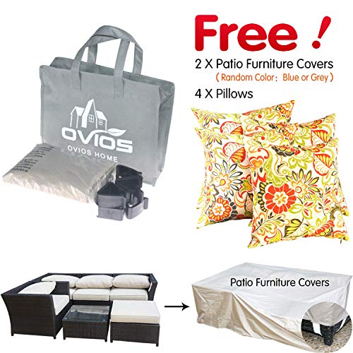 OVIOS Patio Furniture Set 12 PCS Outdoor Rattan Wicker Sectional Sofa