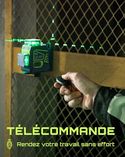 LasGoo 3x360° Self Leveling Laser Level, Green Cross Line Laser for Building and Hanging Photos, Rechargeable Battery, Remote Control, Magnetic Rotary Bracket Included - LG-3Dx