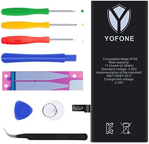 YOFONE Battery for 6s (Not 6,6plus,6s plus) with Cpmplete Repair Tool Kits and Instruction