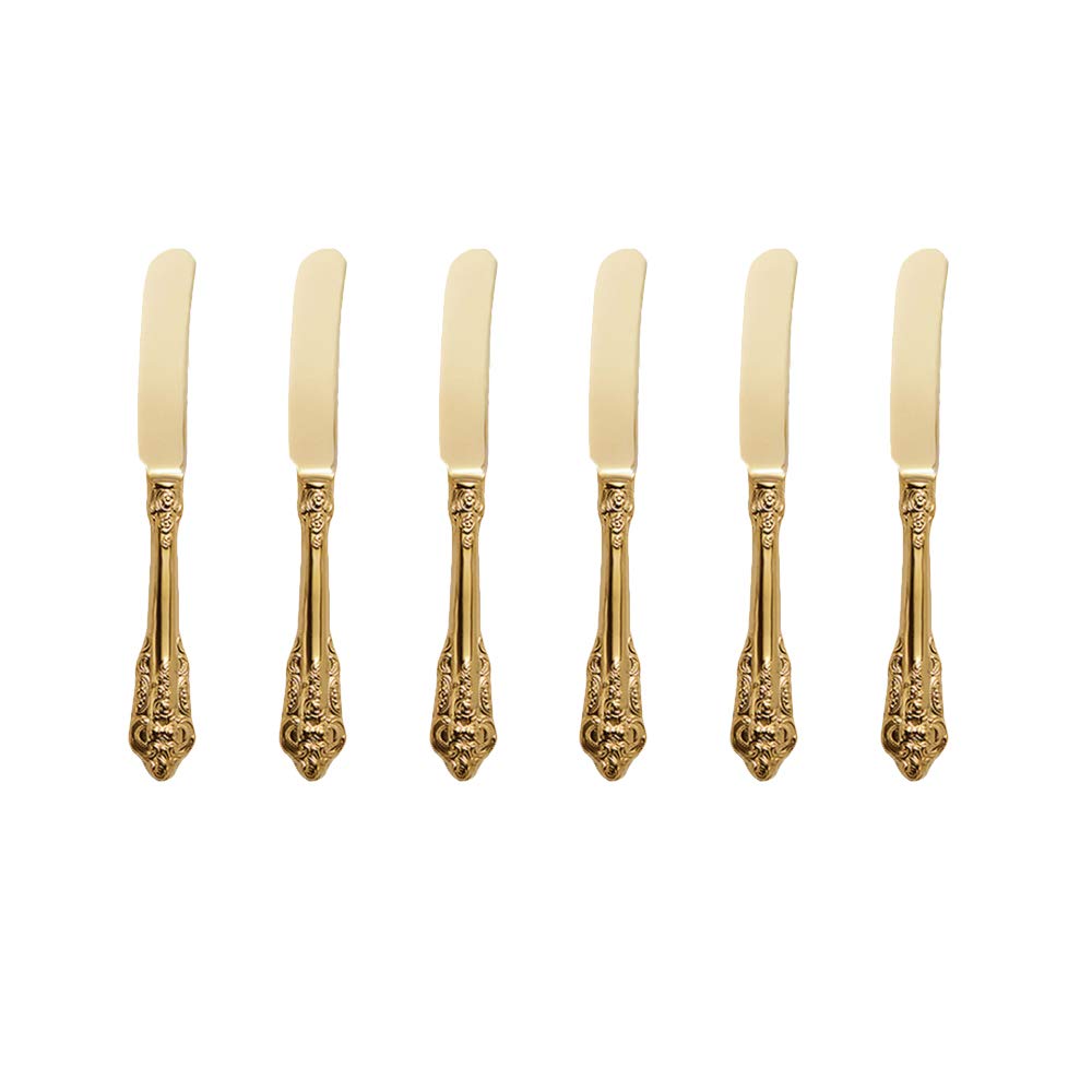 ZFQ 6-Piece 18/10 Stainless Steel Butter Knives, Butter Cream Spreader, 6.9 Inches, Mirror Finish, Dishwasher Safety, Golden Color
