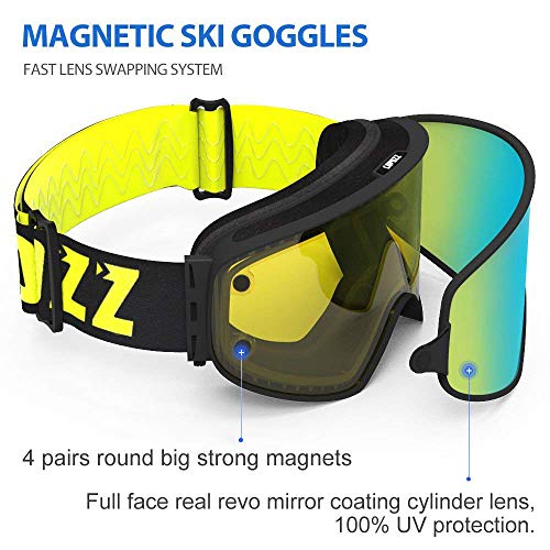 image for COPOZZ MX Ski Snow Goggles - 2-in-1 for Any Weather - Magnetic Interch