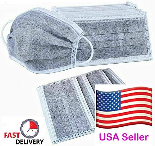 50 Pcs 4-PLY Disposable Charcoal Activated Face Mask Surgical Carbon Filter Earloop Anti Dust Respirator Medical BFE≥99%