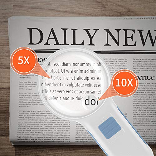 Delixike 5X 10X Handheld Magnifying Glass with Light for Reading,LED