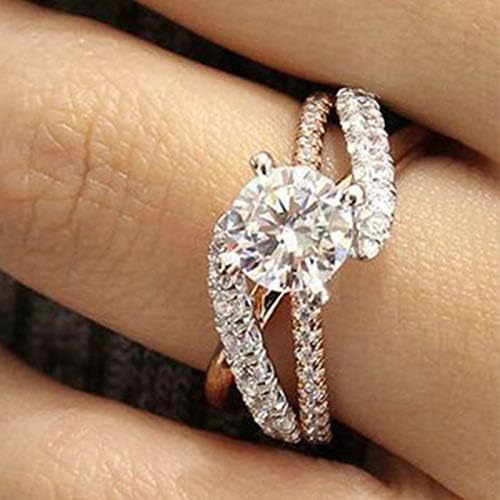 Metmejiao 18K Rose Gold Plated CZ Crystal Square Simulated Diamond Engagement Ring Promise Rings for Women (9)