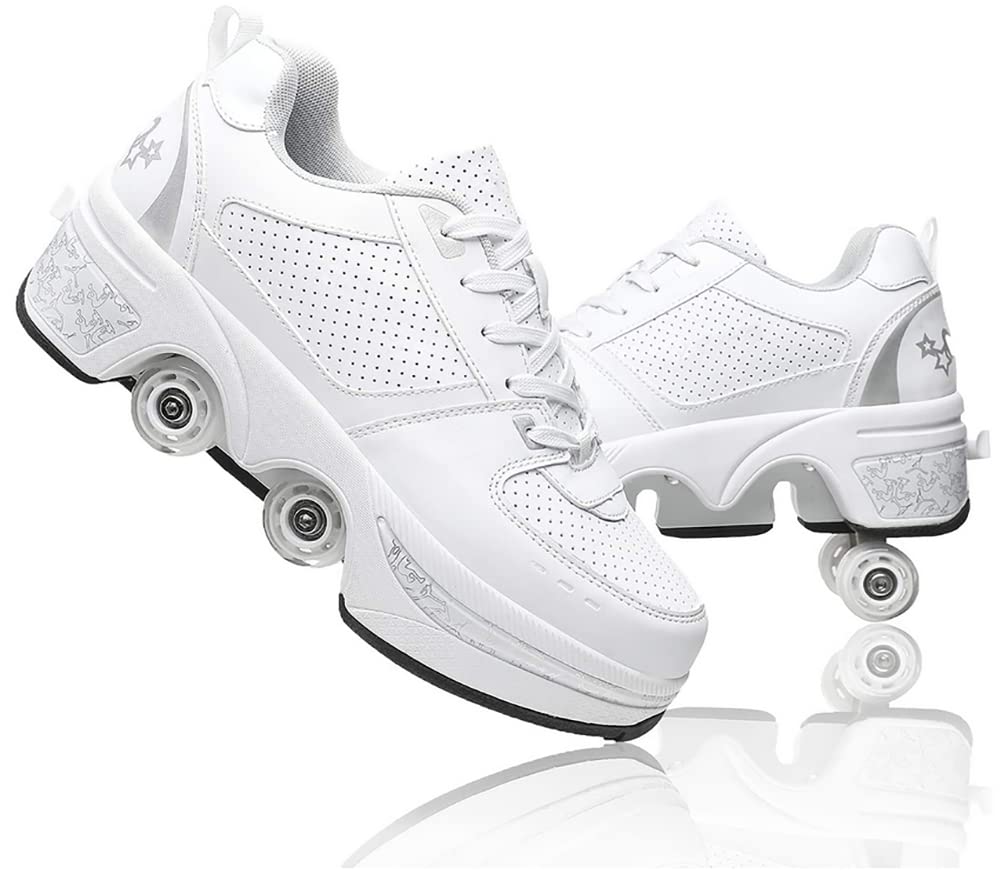 Roller Skates Shoes with Wheels for Girls, Deformation Roller Skates 2-in-1 Inline Skates Shoes Hidden Wheel for Running Shoes for Play, for Men, Women and Children