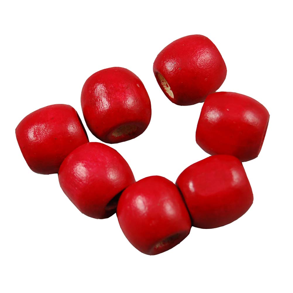 HugeDE 100 Pcs Large Hole Wood Barrel Beads European Loose Beads Crafts Beads for Jewelry DIY Making Hair Crafts Necklace Red